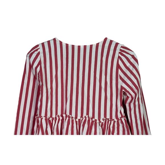 Zara striped Long Sleeve Peplum Fitted Bodice Lightweight Blouse S Red White - Picture 6 of 15